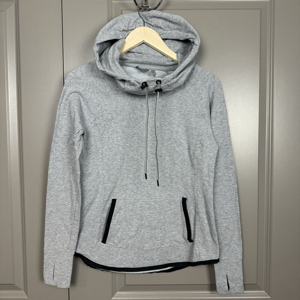 Athleta Heather Gray Pullover Hoodie with Black Trim